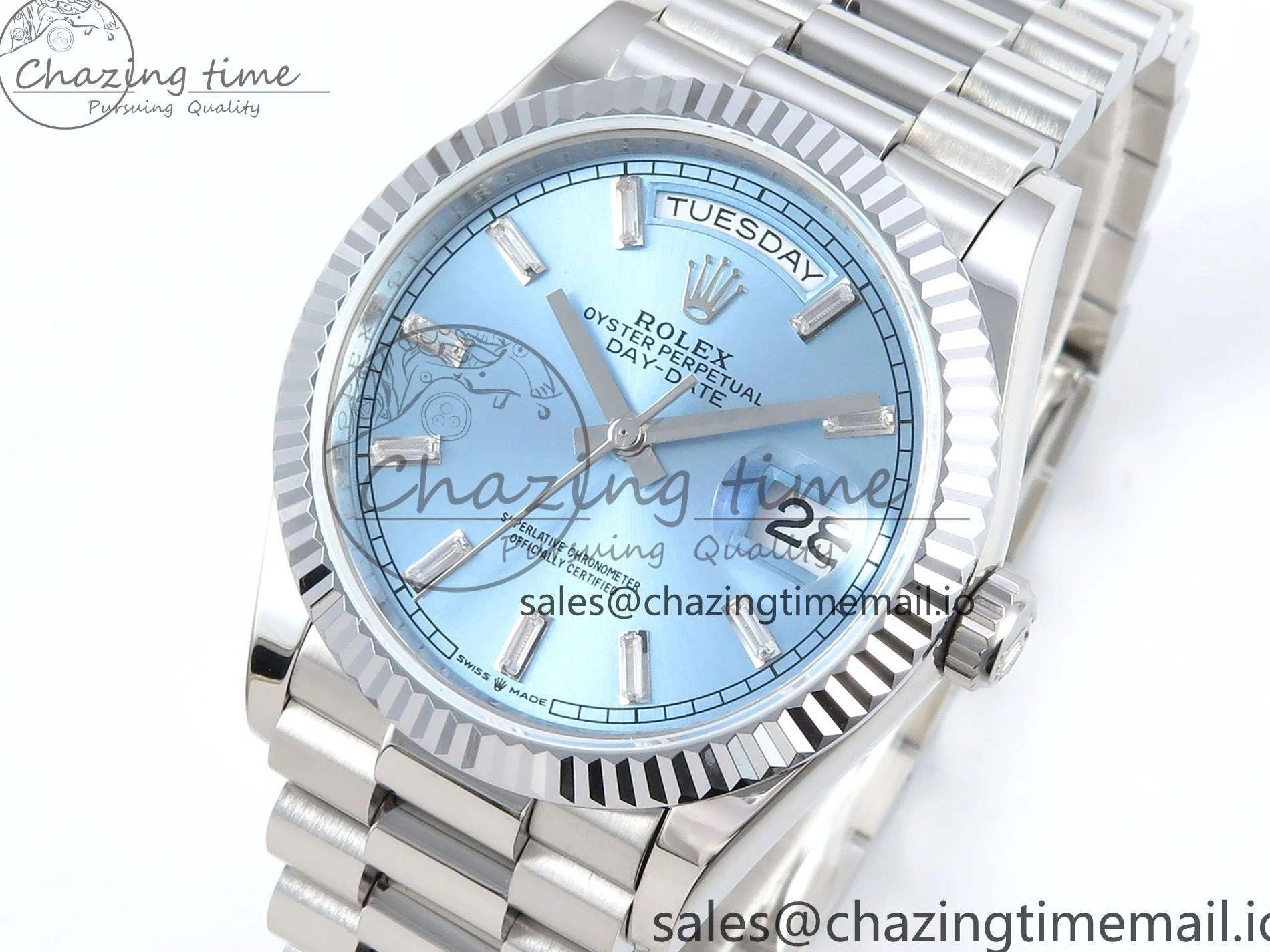 MiroTime 0404 Day Date 36 YG 128236 KF 1:1 Best Edition Ice Blue Crystal Dial on President Bracelet A2836 (Gain Weight) Modern 500